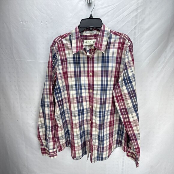 Orvis Wrinkle Free Plaid Button Down Shirt Men's Large Red Blue Check Western - Picture 5 of 10